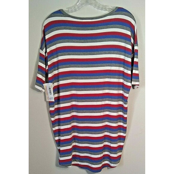 LulaRoe Irma Tunic Red White and Blue Horizontal Stripe Hi Low Hem Womens XXS - Picture 1 of 5
